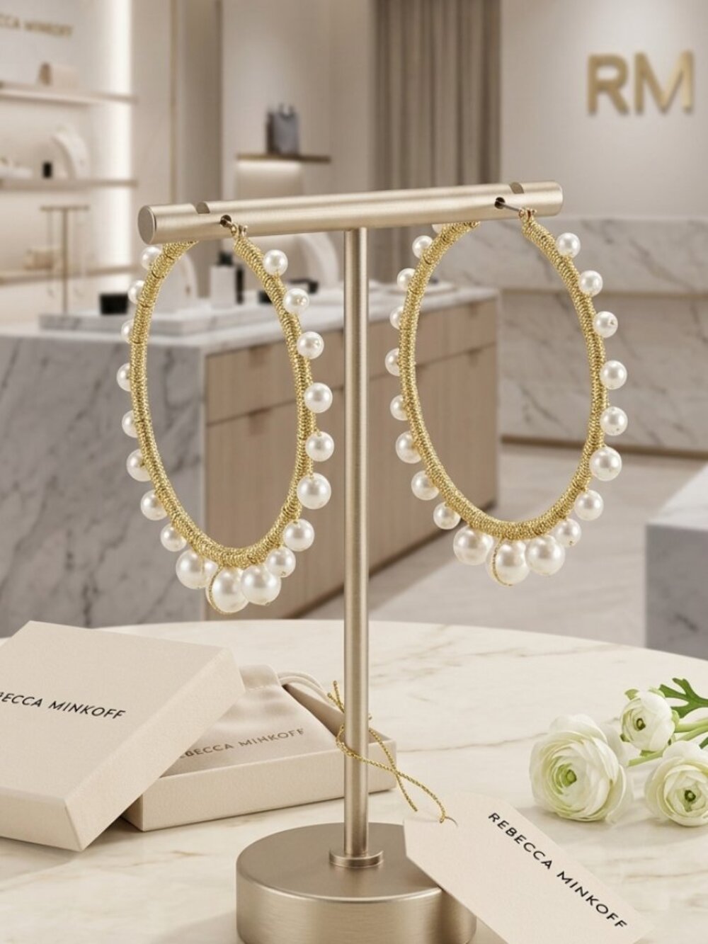 Rebecca Minkoff Morroco Imitation Pearl Hoop Earrings
